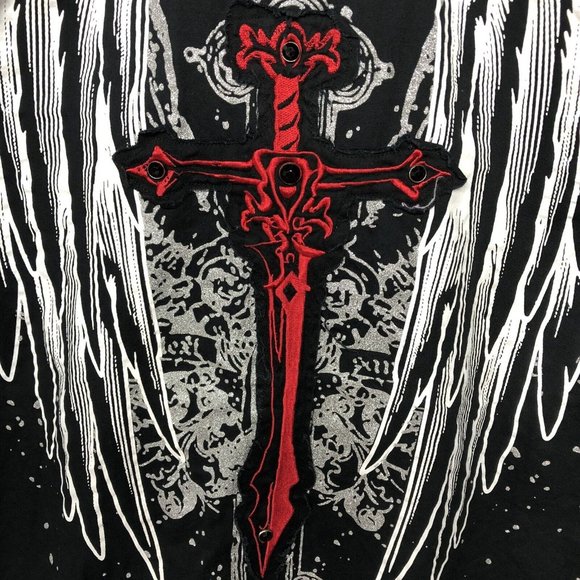 Royal Army Y2K Red Black Cross Wings Embroidered Bling Graphic Streetwear Sz 2X - Picture 10 of 14